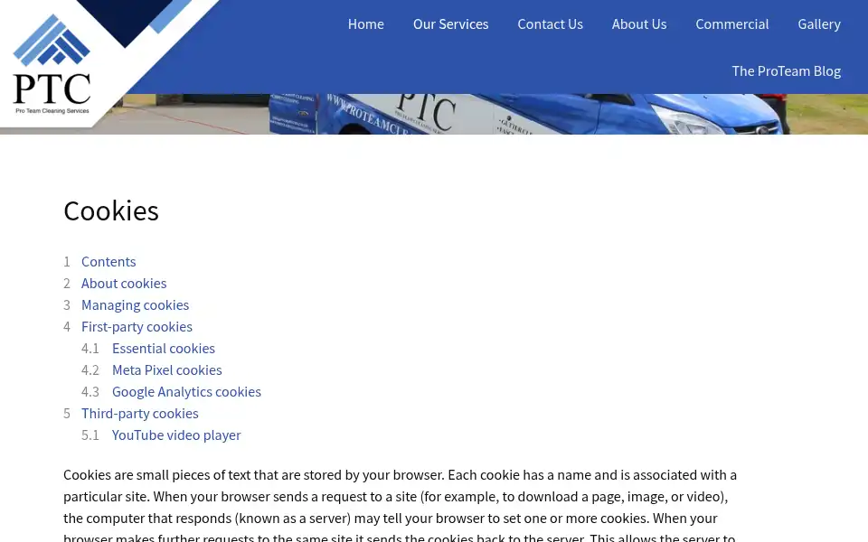 Screenshot of proteamcleaning.co.uk