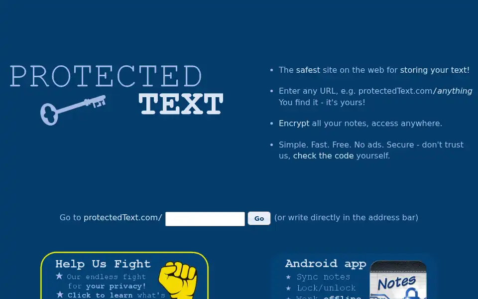 Screenshot of protectedtext.com