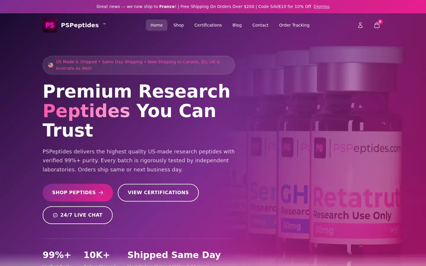 Screenshot of pspeptides.com