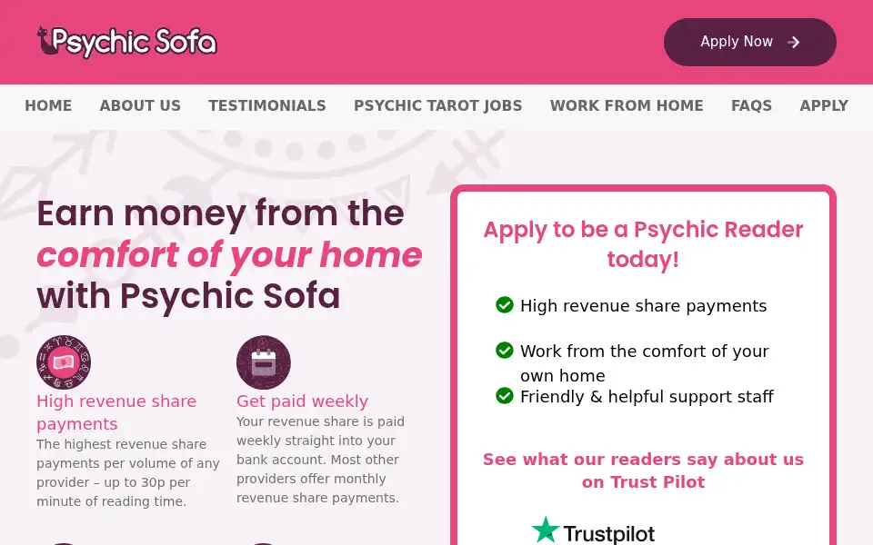 Screenshot of psychicreaderjobs.co.uk