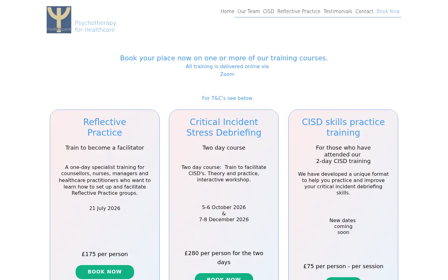 Screenshot of psychotherapyforhealthcare.co.uk