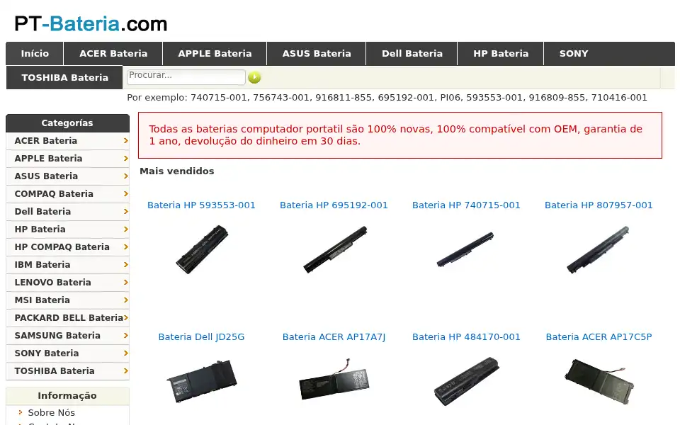 Screenshot of pt-bateria.com