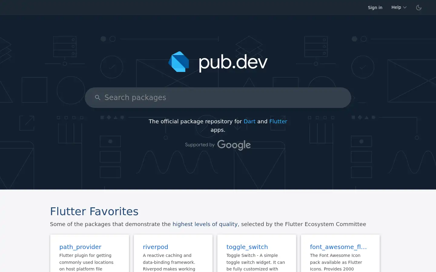 Screenshot of pub.dev