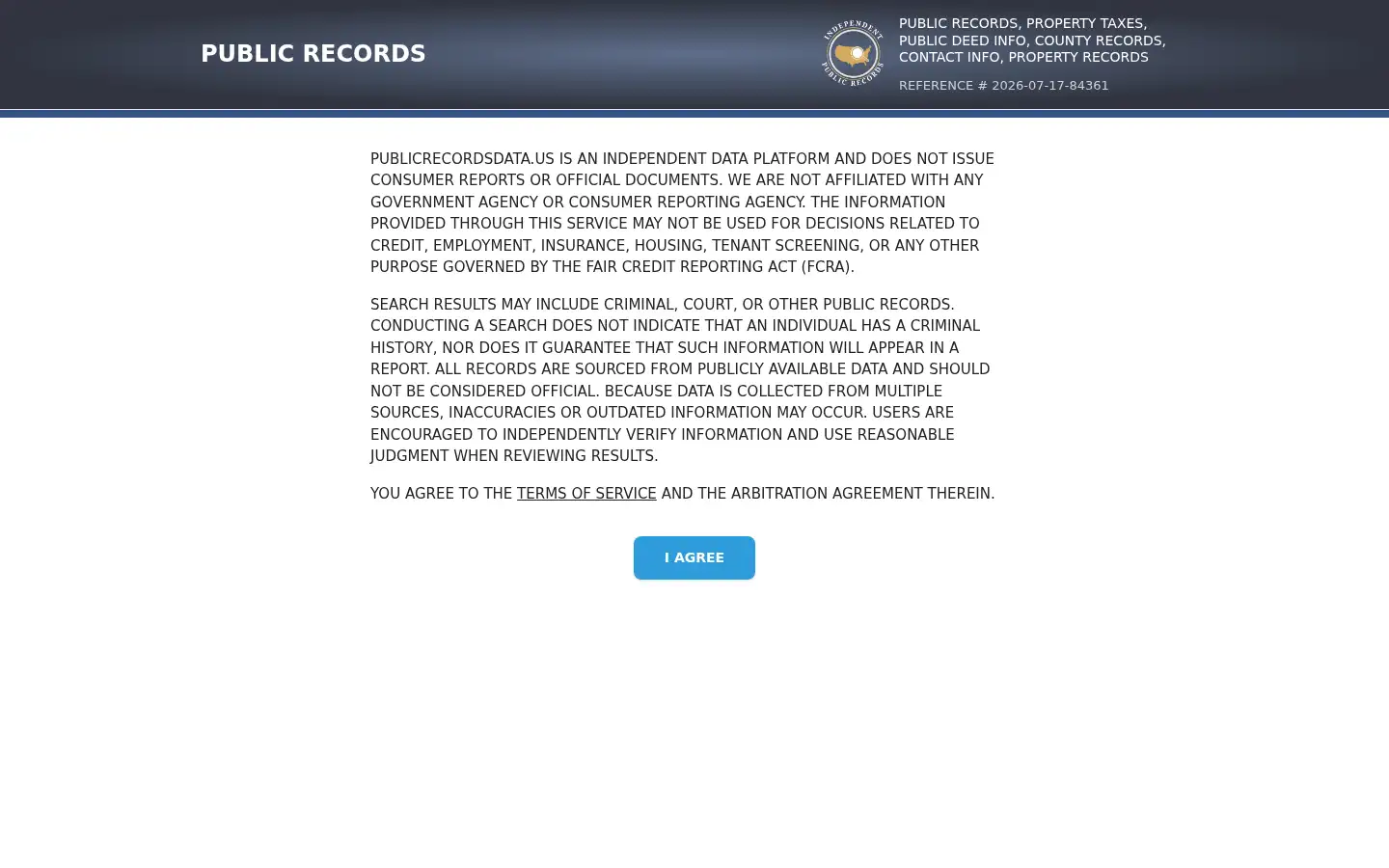 Screenshot of publicrecordsdata.us