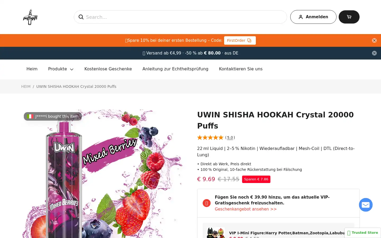 Screenshot of puffsgift.com