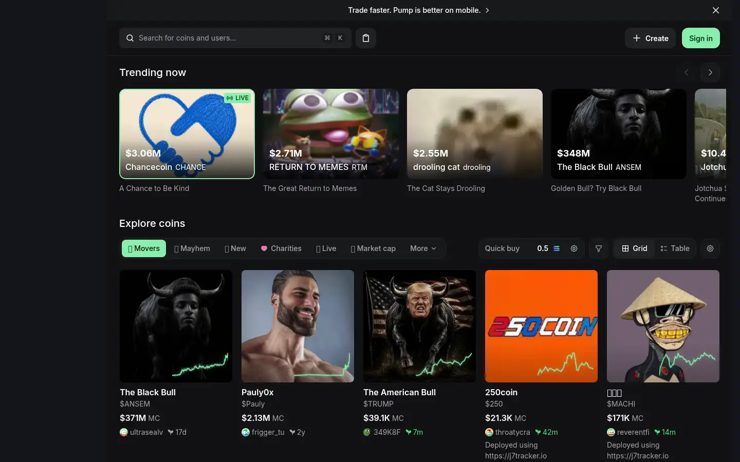 Screenshot of pump.fun