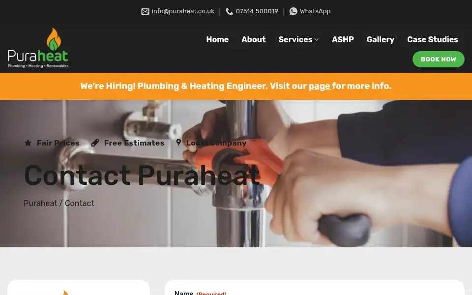 Screenshot of puraheat.co.uk