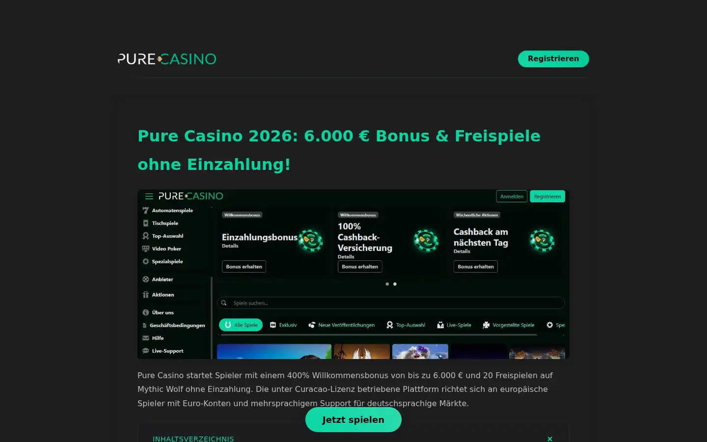 Screenshot of purecasino.com.de