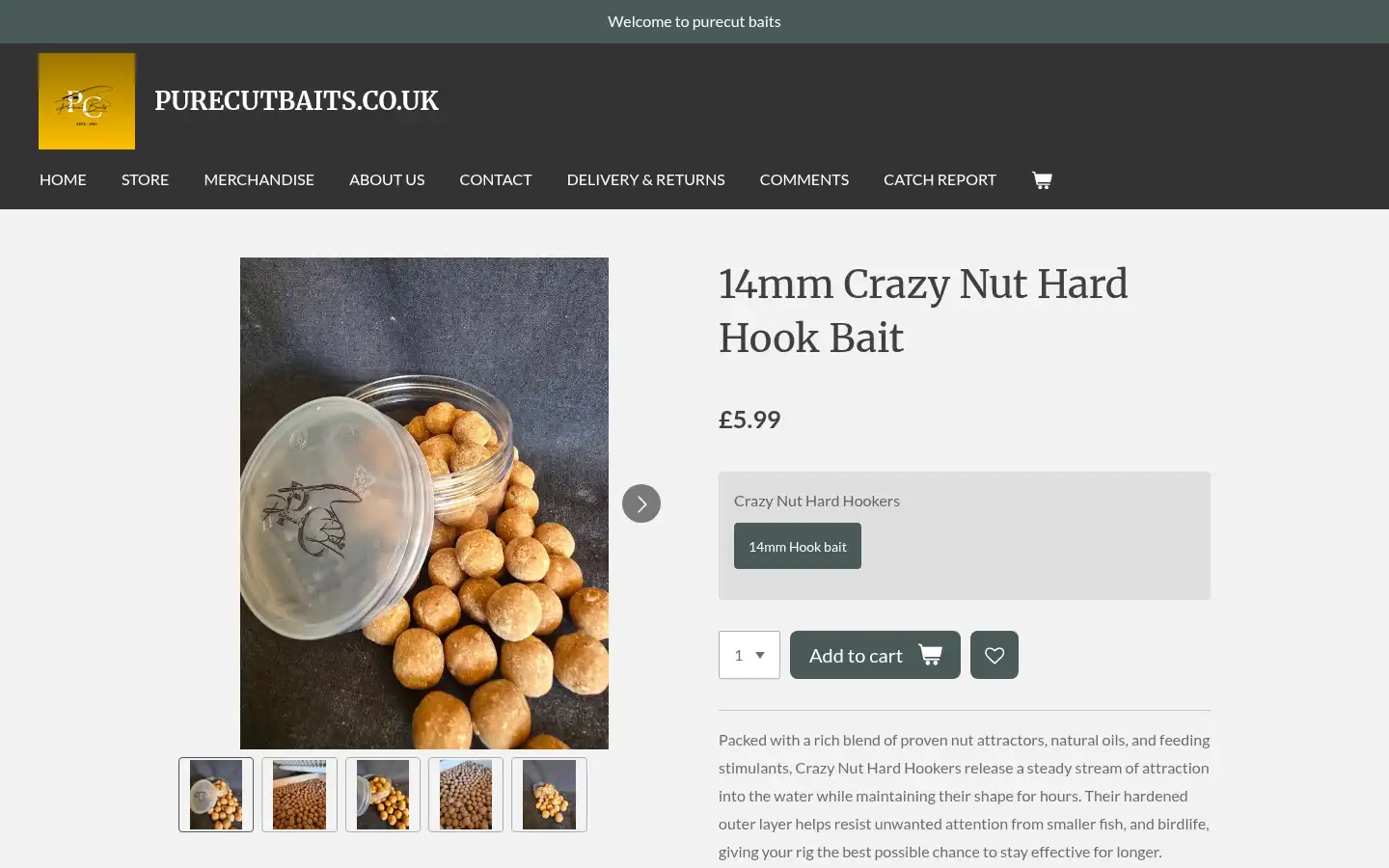 Screenshot of purecutbaits.co.uk