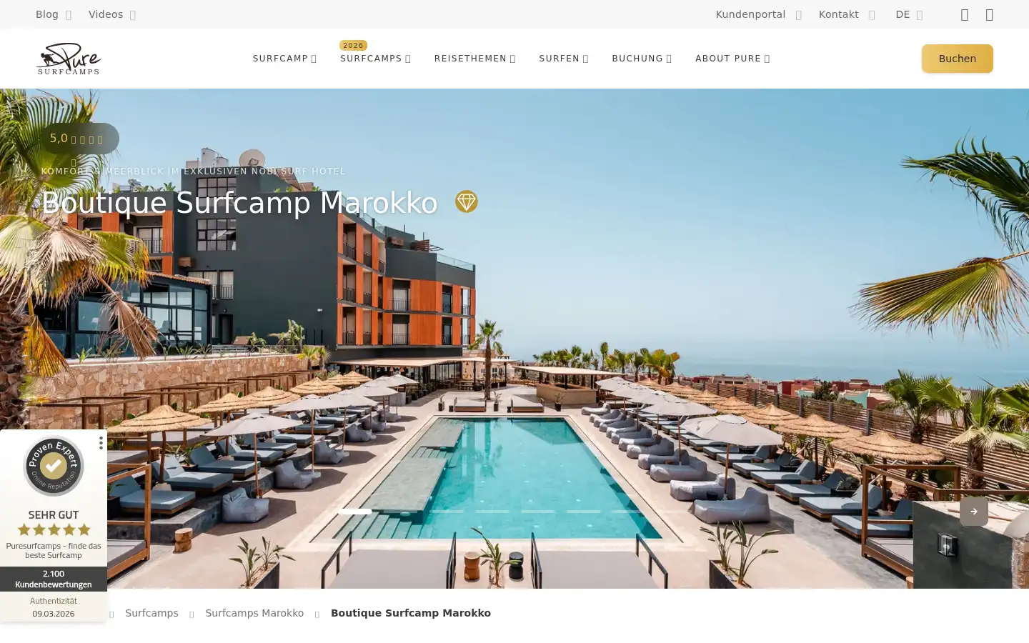 Screenshot of puresurfcamps.com
