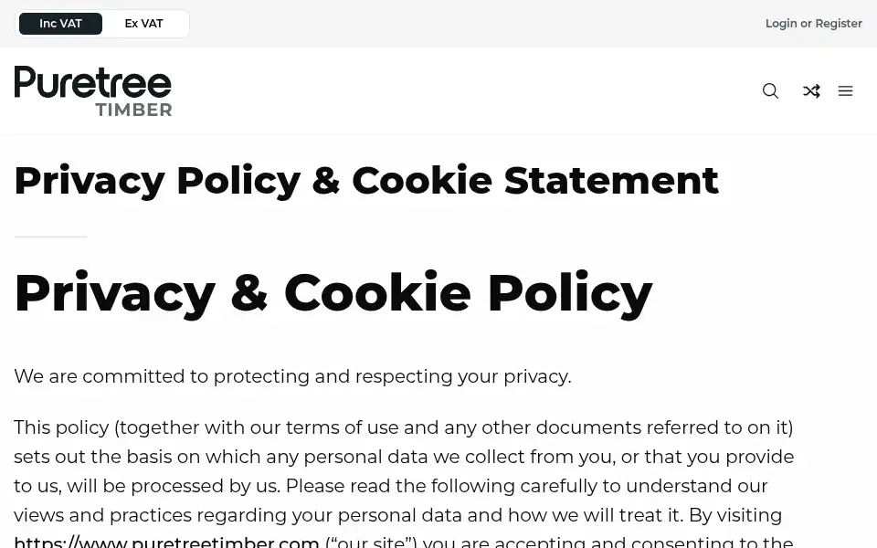 Screenshot of puretreetimber.com