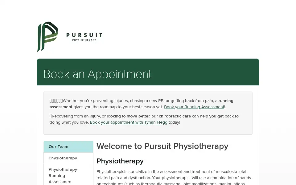 Screenshot of pursuitphysiotherapy.ca