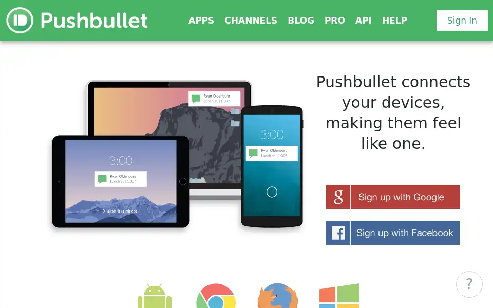 Screenshot of pushbullet.com