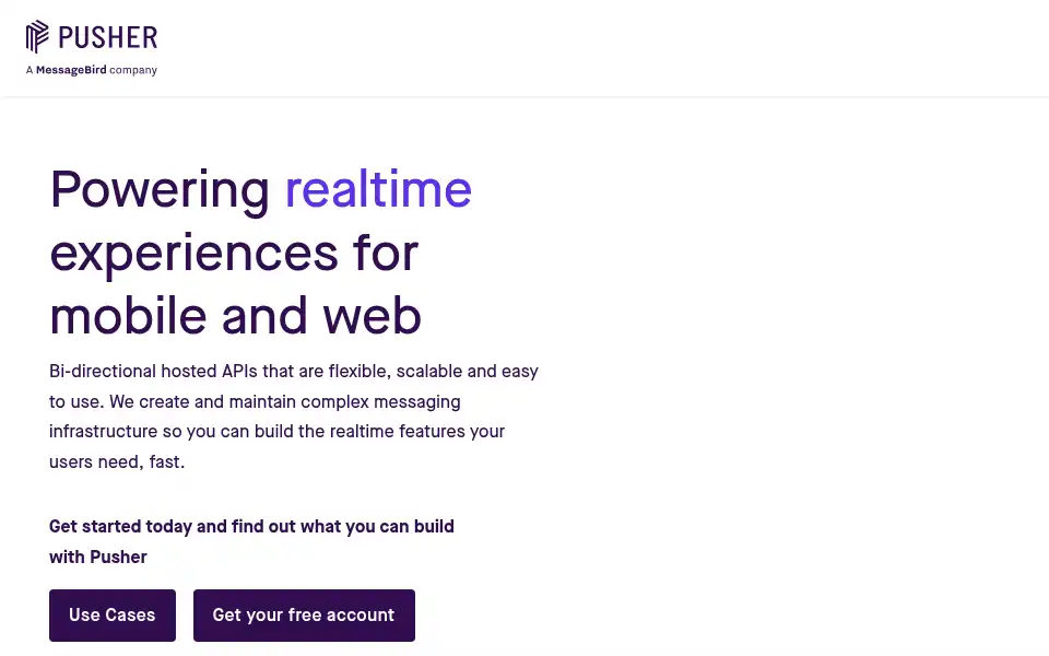 Screenshot of pusher.com