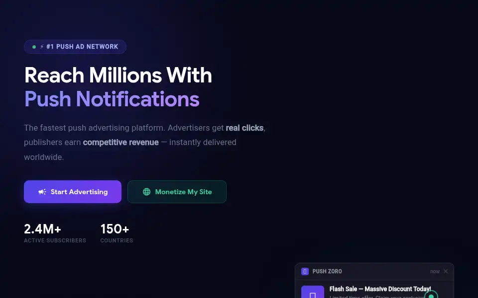 Screenshot of pushzoro.com