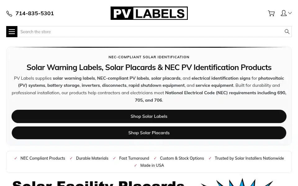 Screenshot of pvlabels.com