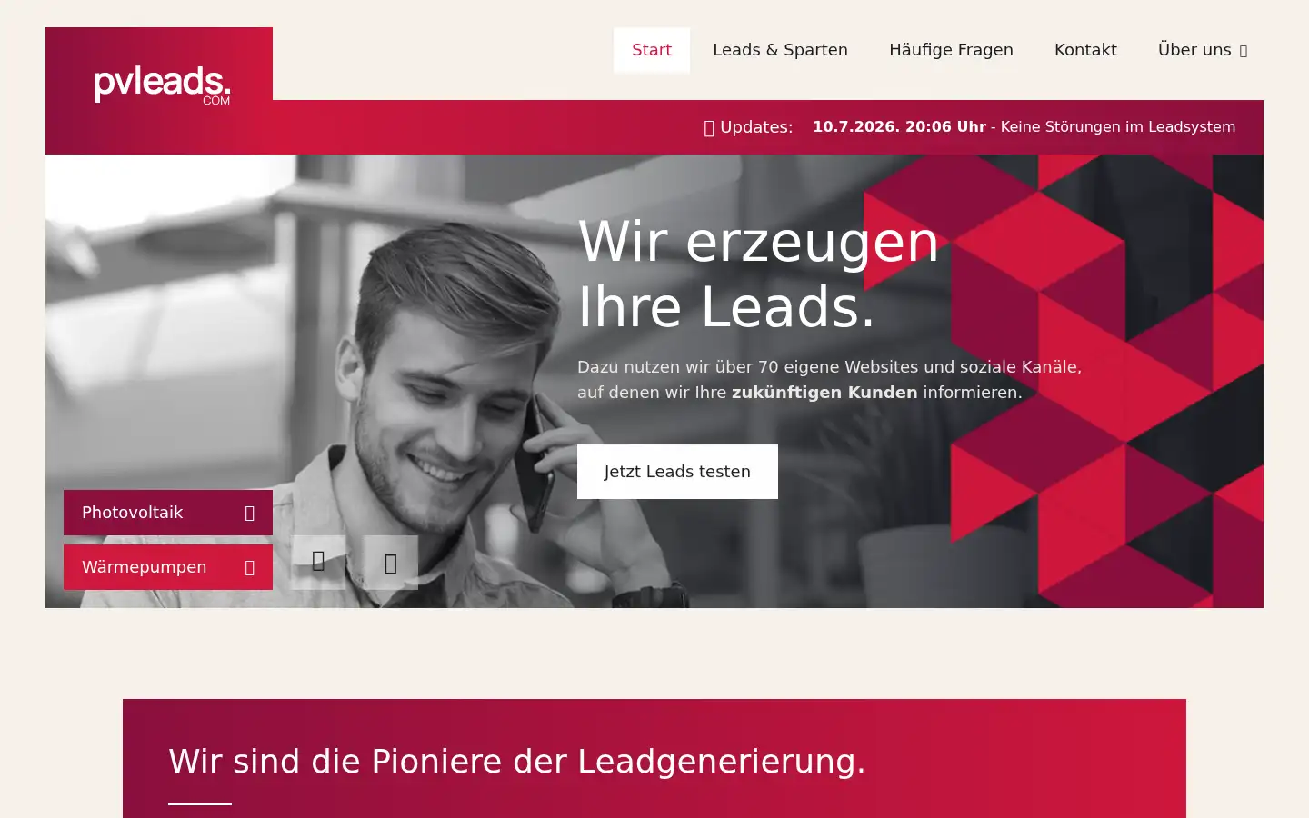Screenshot of pvleads.com