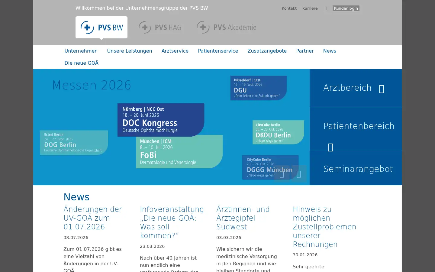 Screenshot of pvs-bw.de