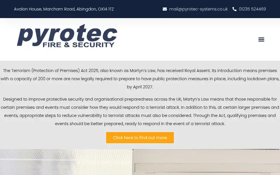 Screenshot of pyrotec-systems.co.uk