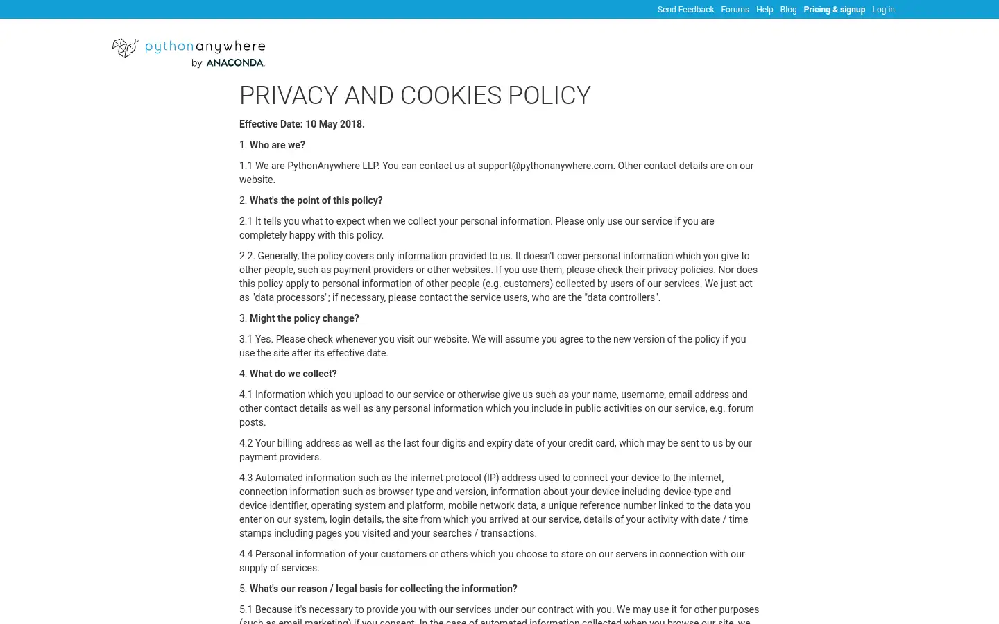 Screenshot of pythonanywhere.com