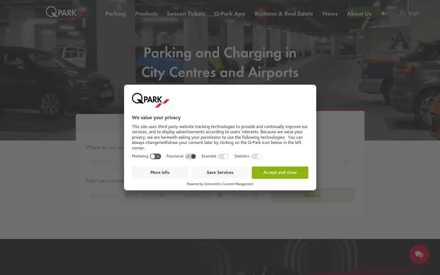 Screenshot of q-park.co.uk