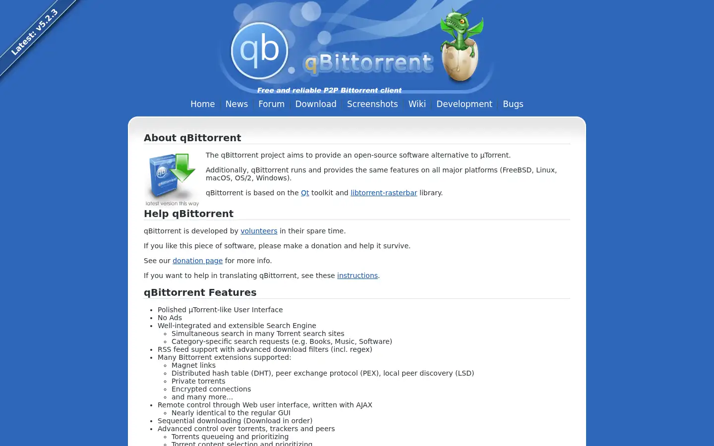 Screenshot of qbittorrent.org