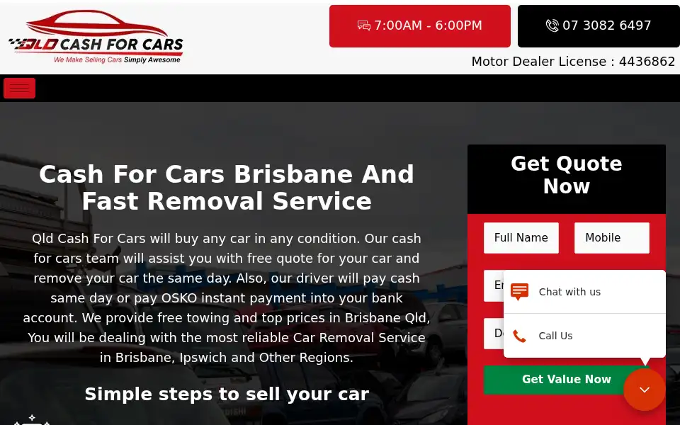 Screenshot of qldcashforcars.com.au