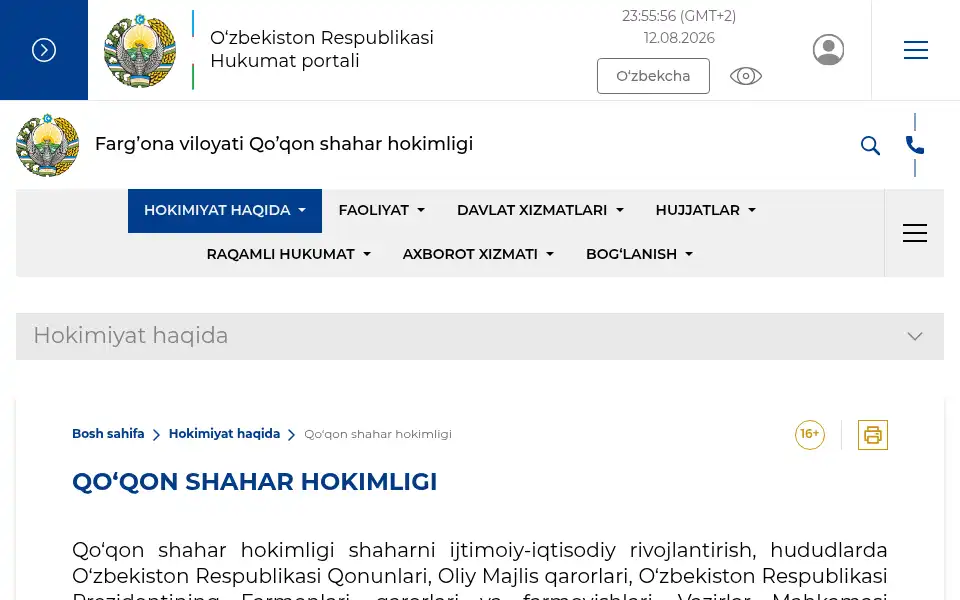 Screenshot of qoqon.uz
