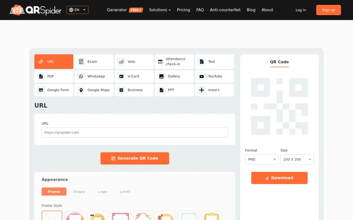 Screenshot of qrspider.com
