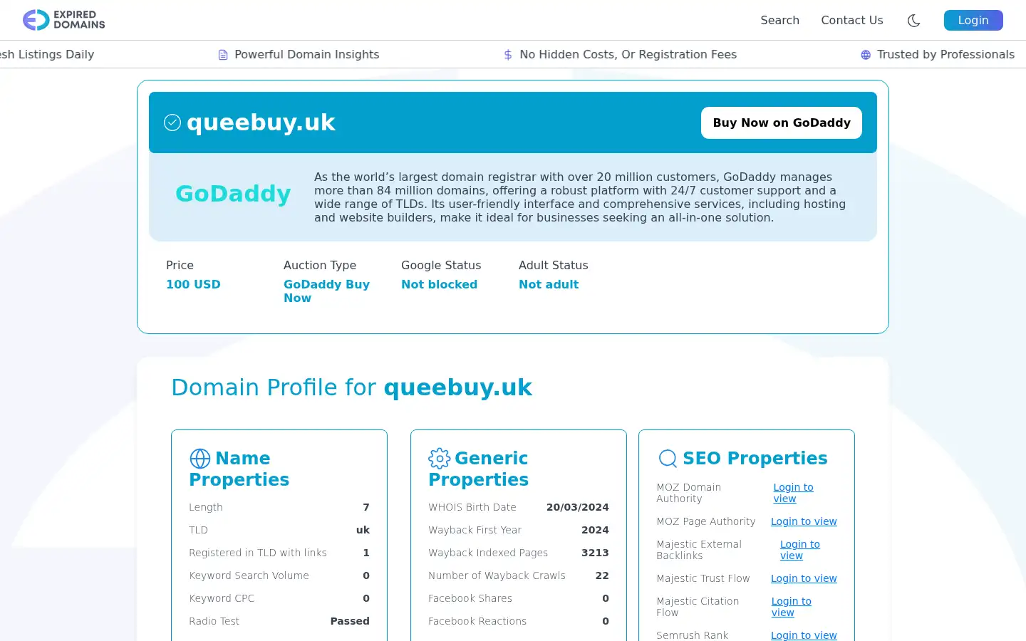 Screenshot of queebuy.uk