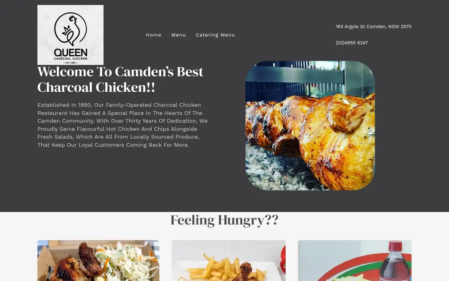 Screenshot of queencharcoalchicken.com.au