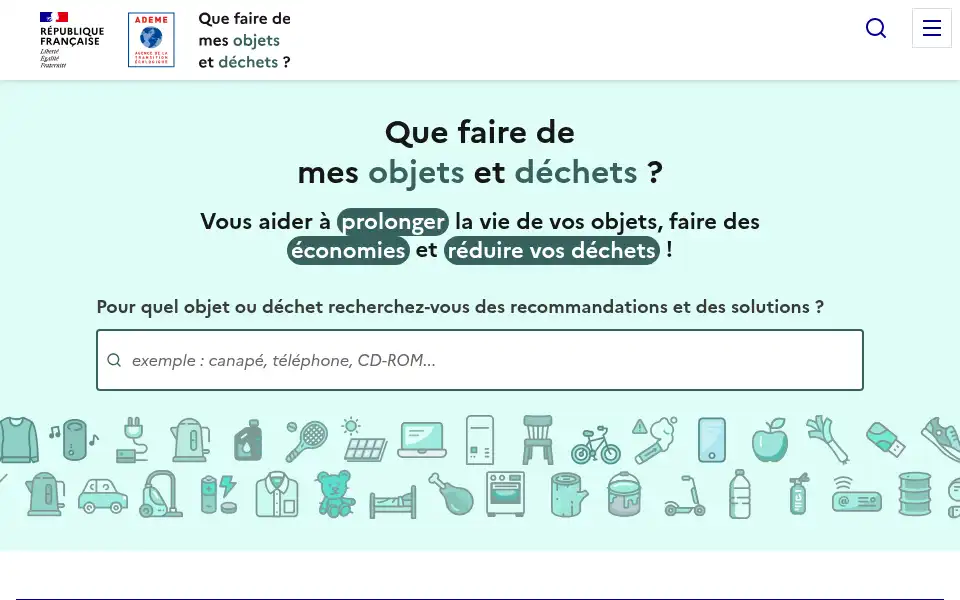 Screenshot of quefairedemesdechets.ademe.fr