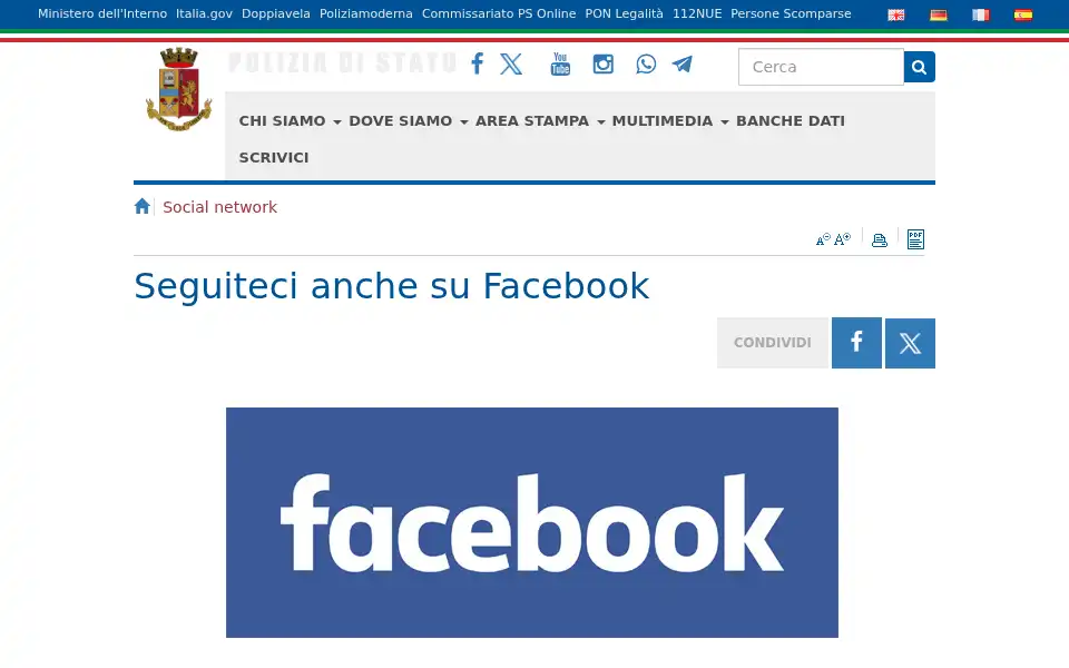 Screenshot of questure.poliziadistato.it