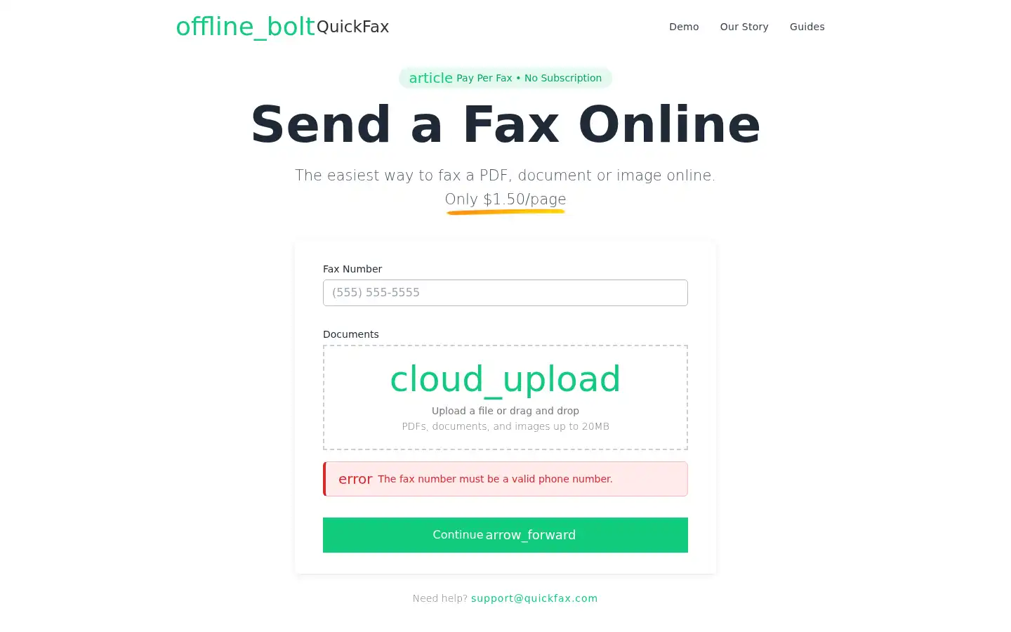 Screenshot of quickfax.com