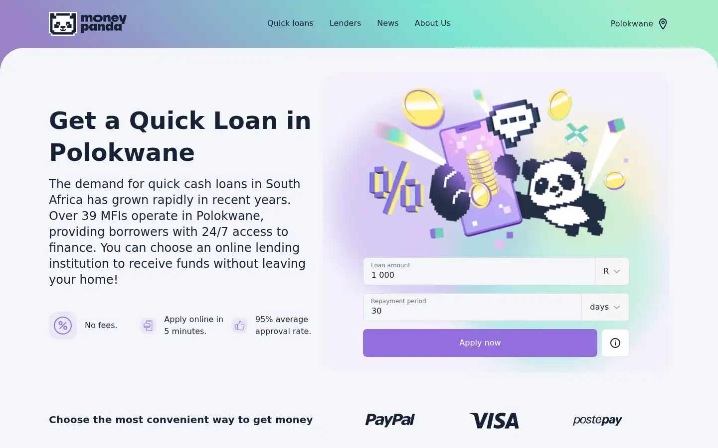 Screenshot of quickloanspanda.co.za
