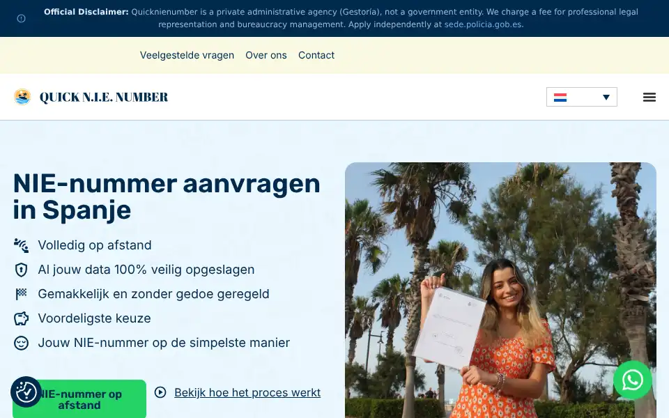 Screenshot of quicknienumber.com