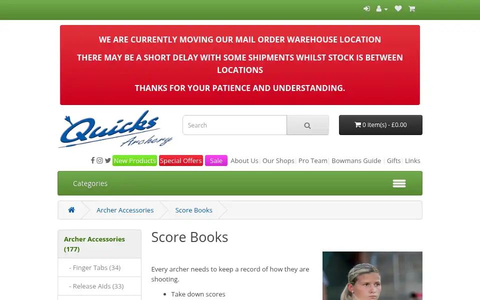 Screenshot of quicksarchery.co.uk