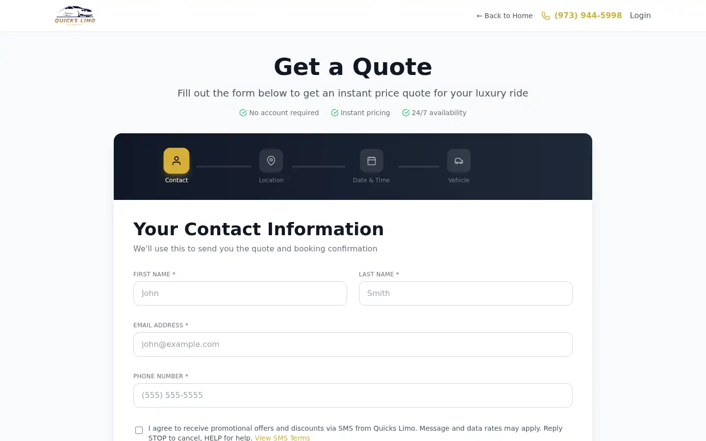 Screenshot of quickslimo.com
