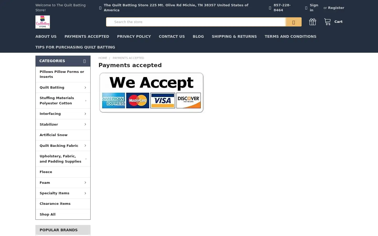 Screenshot of quiltbatting.com