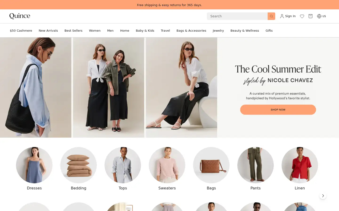 Screenshot of quince.com