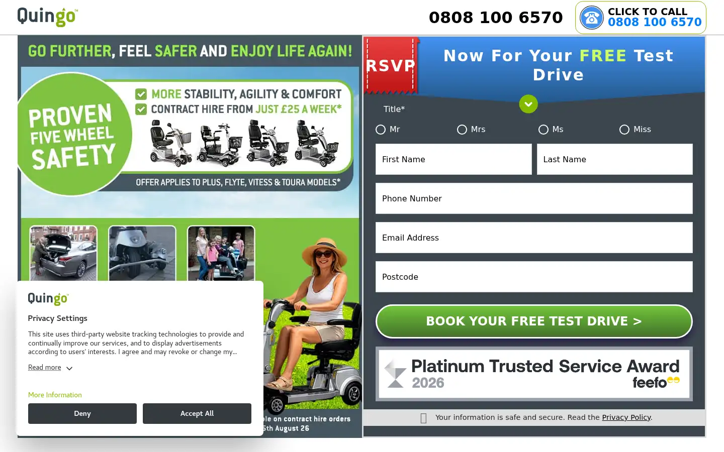 Screenshot of quingoscooters.com