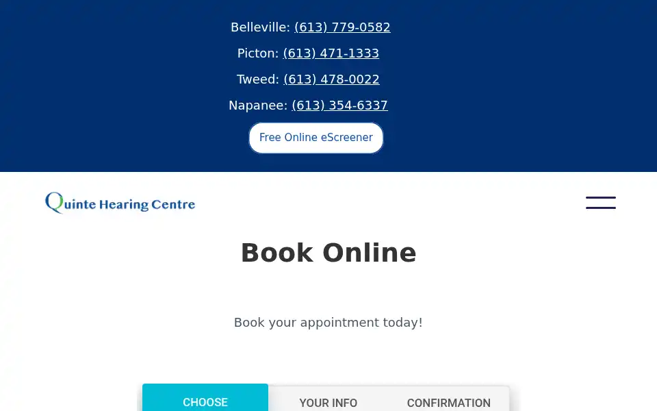 Screenshot of quintehearingcentre.ca