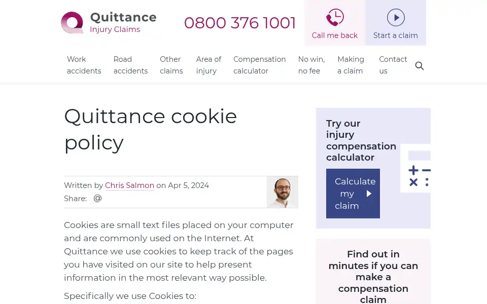 Screenshot of quittance.co.uk