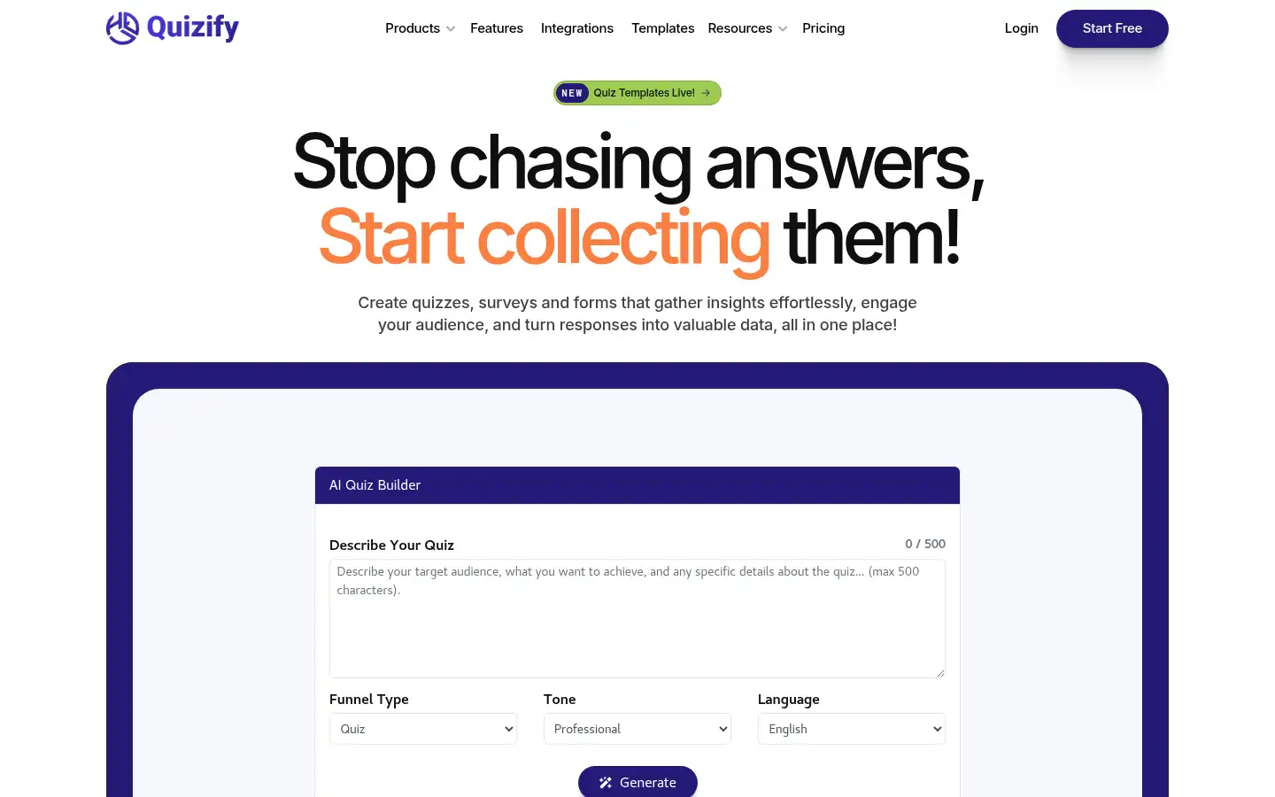 Screenshot of quizify.io