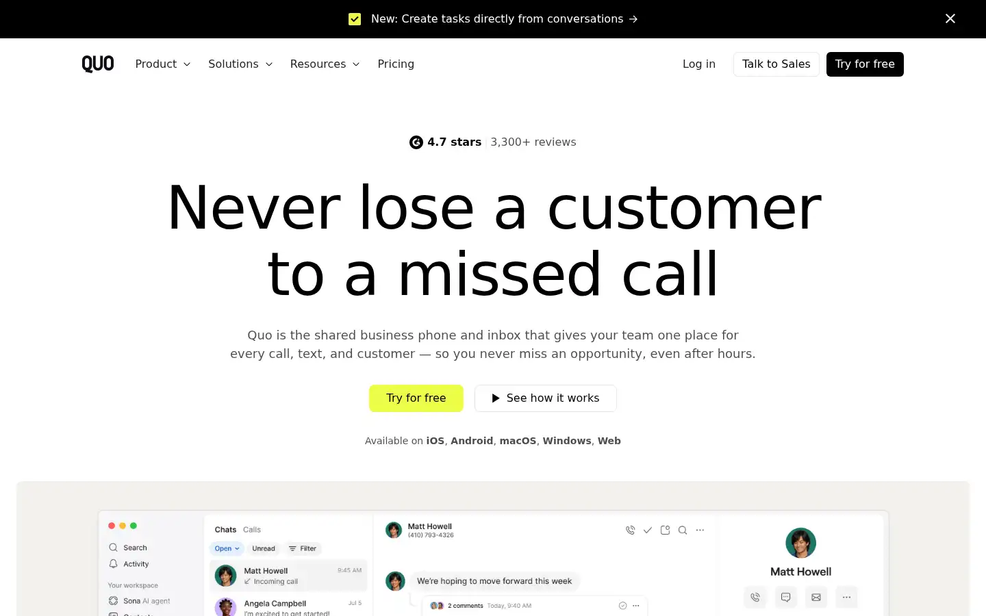 Screenshot of quo.com