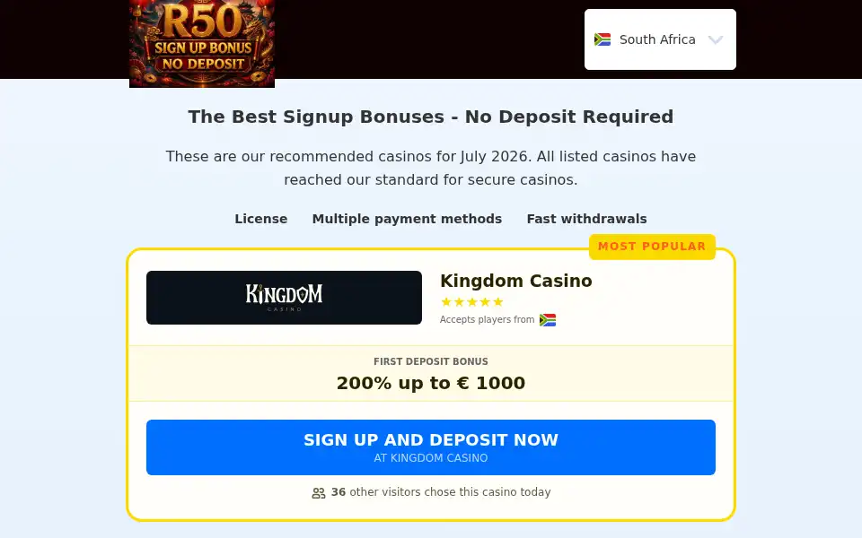 Screenshot of r50signupbonusnodeposit.online