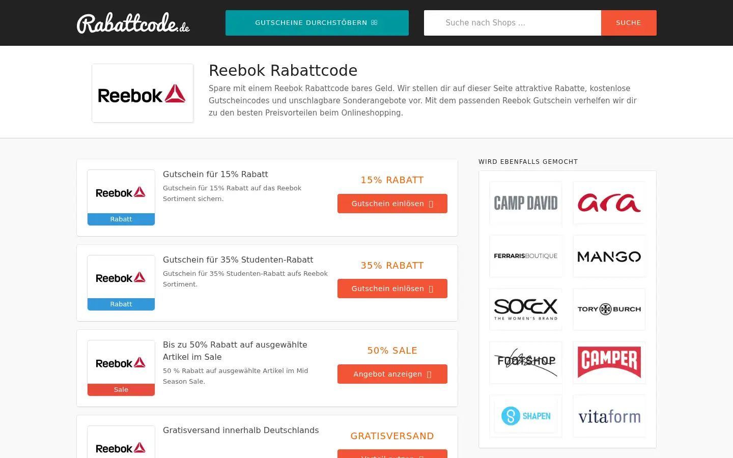 Screenshot of rabattcode.de