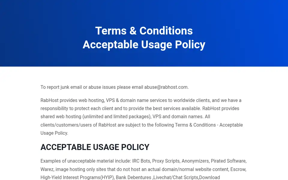 Screenshot of rabhost.com