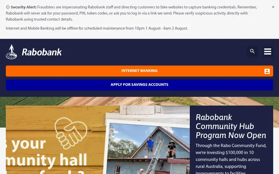 Screenshot of rabobank.com.au