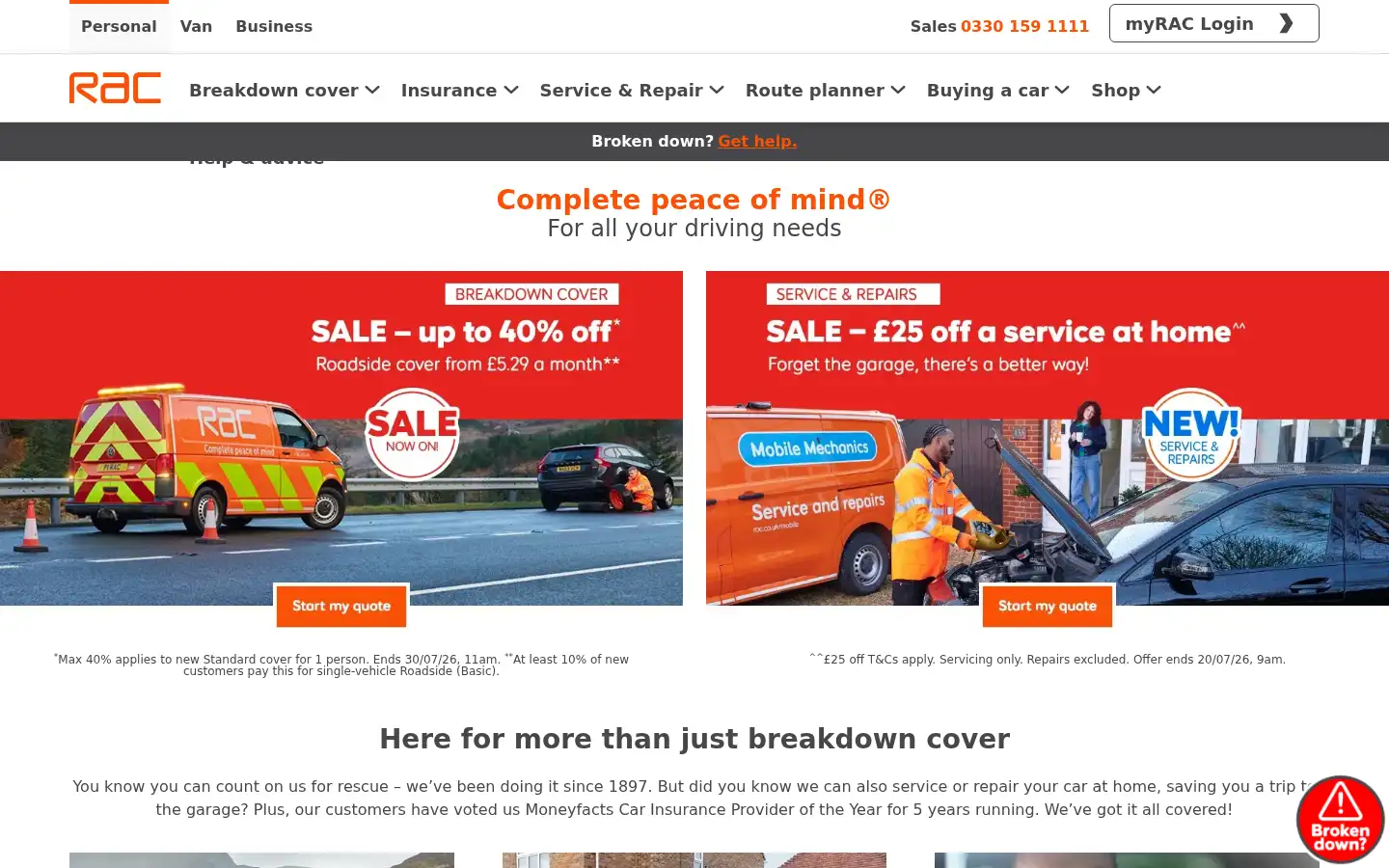 Screenshot of rac.co.uk